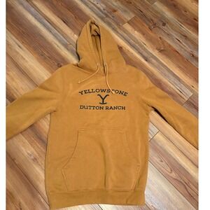 Yellowstone Dutton Ranch Graphic Hoodie Mustard Tan Mens Medium Sweatshirt